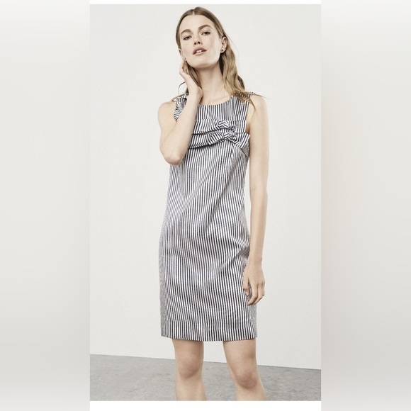 Banana Republic Dresses & Skirts - NWT Banana Republic Navy and Silver Striped Bow Shift Dress - Size‎ 12